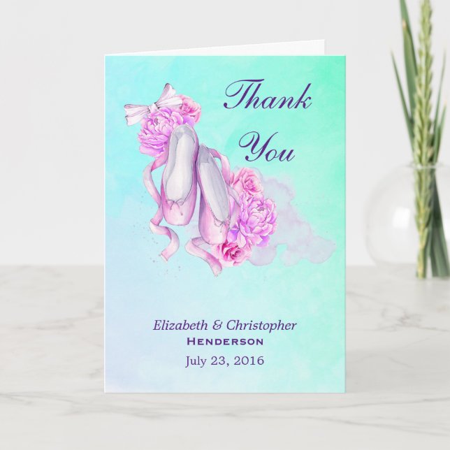 Pink Watercolor Ballet Slippers Wedding Thank You (Front)