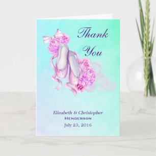 Pink Watercolor Ballet Slippers Wedding Thank You Card
