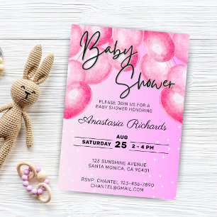 Pink Watercolor Balloons Baby Shower Invitation