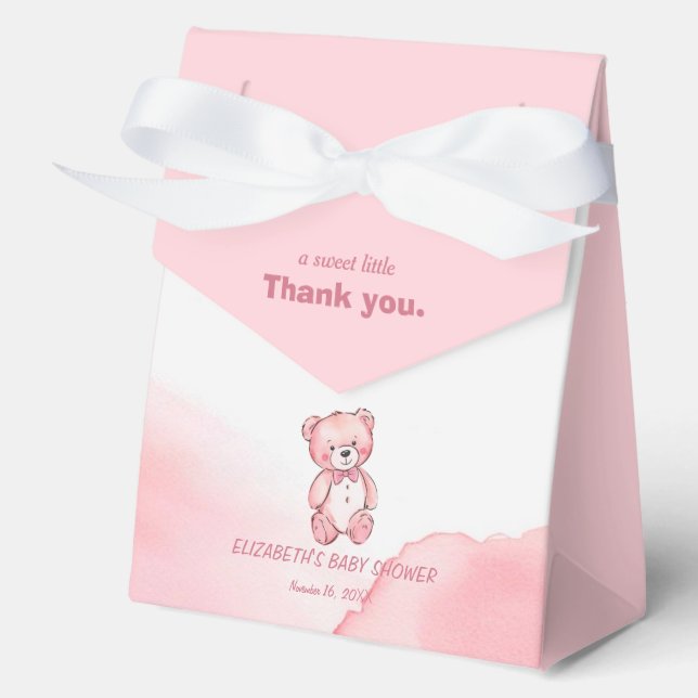 Pink watercolor bear Favour Box (Front)
