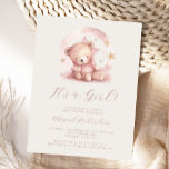 Pink Watercolor Bear Girl Baby Shower Postcard<br><div class="desc">This cute baby shower invitation postcard features a sweet watercolor bear in a rose pink dress surrounded by gold stars above the words "It's a Girl!" in dusty rose handwriting script. Personalize the text with the name of the mom-to-be in script and the details in sans serif font on a...</div>