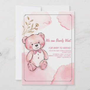 Pink watercolor bear invitation