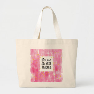 Pink Watercolor Best Teacher Large Tote Bag
