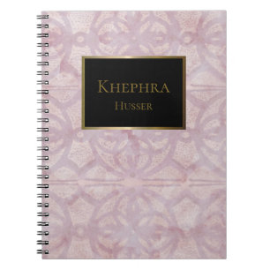 Pink Watercolor Black And Gold Name Notebook