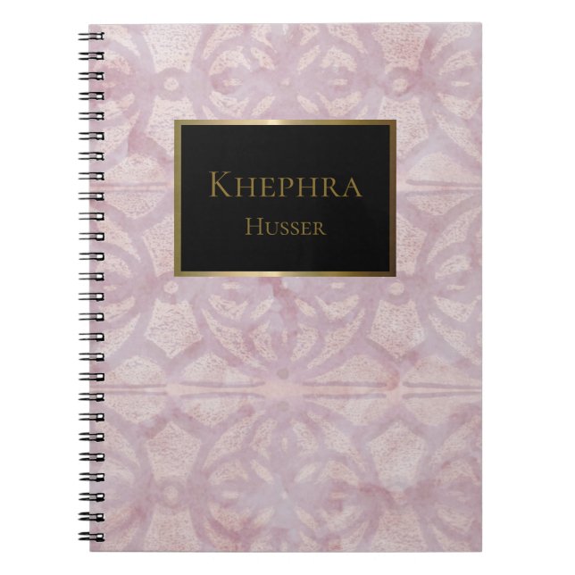 Pink Watercolor Black And Gold Name Notebook (Front)
