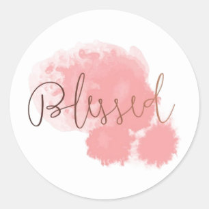 Pink Watercolor Blessed Quote Classic Round Sticker
