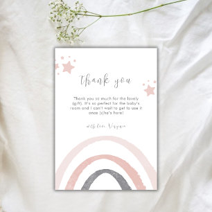 Pink Watercolor Boho Rainbow Baby Shower Thank You Card