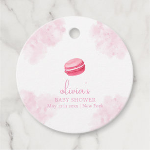 Pink Watercolor Bonjour Bébé Macaron Baby Shower Favour Tags