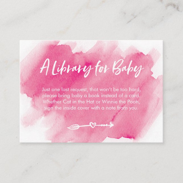 Pink watercolor Book Request Baby Shower Card (Front)