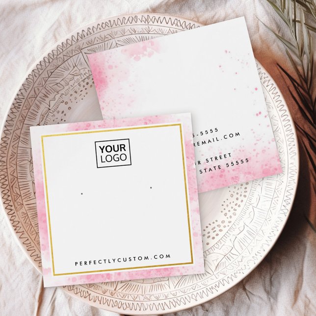 Pink watercolor border logo earring display card (Pink watercolor border logo earring display card)