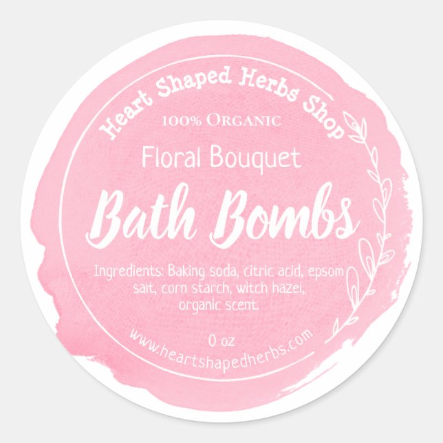 Pink Watercolor Bouquet Scented Bath Bomb Classic Round Sticker (Front)
