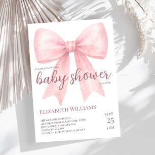 Pink Watercolor Bow Baby Shower minimalistic  Invitation