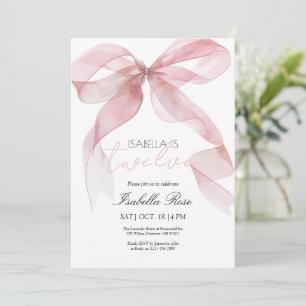 Pink Watercolor Bow Birthday Invitation