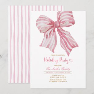 Pink Watercolor Bow Holiday Party Invitation