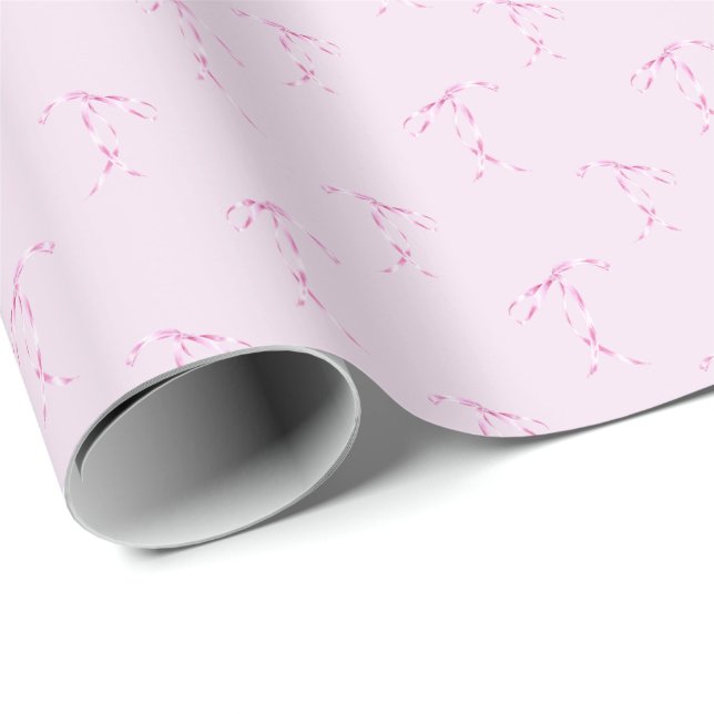 Pink Watercolor Bow Pattern  Wrapping Paper Roll (Roll Corner)
