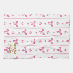 Pink Watercolor Bow Stripes Coquette Aesthetic Kitchen Towel