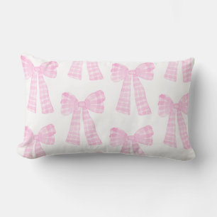 Pink Watercolor Bows Preppy Grandmillennial Lumbar Pillow