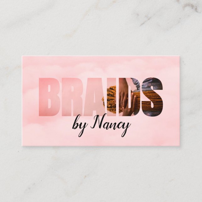 Pink Watercolor Braids Photo Business Card (Front)