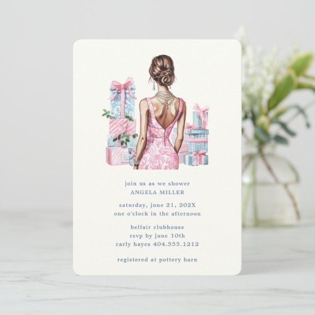 Pink Watercolor Bridal Shower Wedding Shower  Invitation (Standing Front)