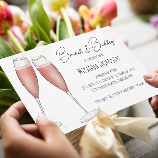 Pink Watercolor Brunch and Bubbly Bridal Shower Invitation (Creator Uploaded)