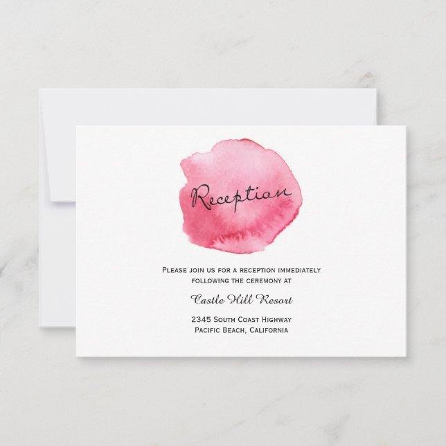 Pink Watercolor Brush Stroke - Reception card (Front)