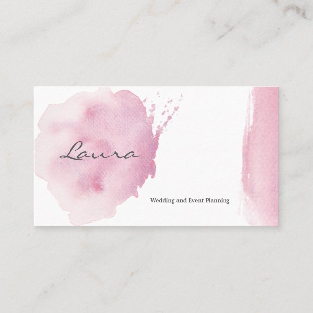 Pink watercolor brushstroke business card (Front)