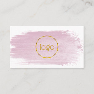 Pink watercolor brushstroke gold your logo busine business card