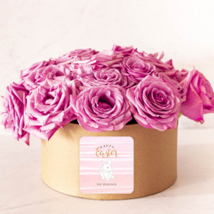 Pink Watercolor Bunny Happy Easter Gift Sticker