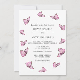 Pink watercolor butterflies. Elegant wedding Invit Invitation