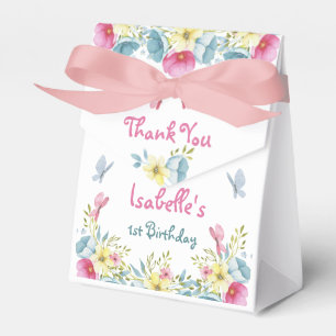 Pink Watercolor Butterflies Floral Birthday Favor Box