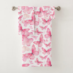 Pink watercolor Butterflies Towel set