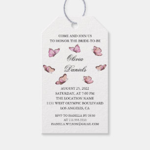 Pink watercolor butterfly. Bridal Shower Gift Tags