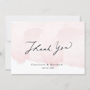 Pink Watercolor Caligraphy Wedding Thank You Card