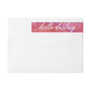 Pink Watercolor Calligraphy Script Return Address Wrap Around Label