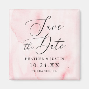 Pink Watercolor Calligraphy Wedding Save the Dates Magnet