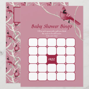 Pink Watercolor Cardinal Baby Shower Bingo Game