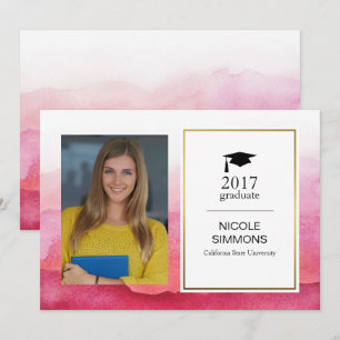 Pink Watercolor Carte photo diplômé