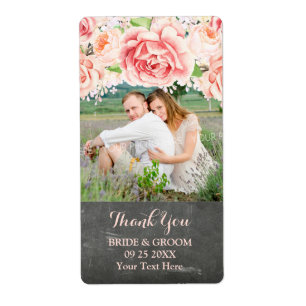 Pink Watercolor Chalkboard Mariage photo Étiquette