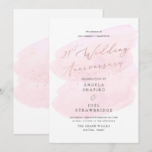Pink Watercolor Champagne Bubbles Elegant 21st Invitation