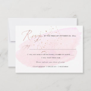 Pink Watercolor Champagne Bubbles RSVP w Meal Invitation