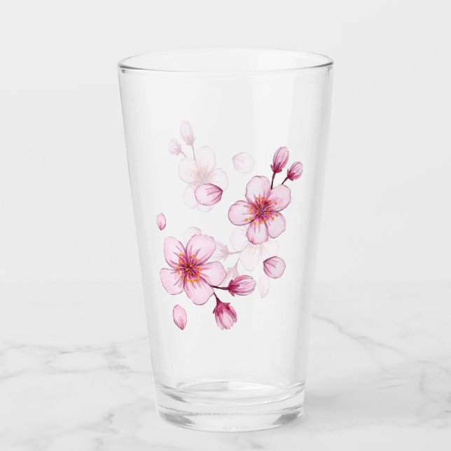 Pink Watercolor Cherry Blossom Pattern Glass (Front)