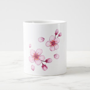 Pink Watercolor Cherry Blossom Pattern Large Coffee Mug