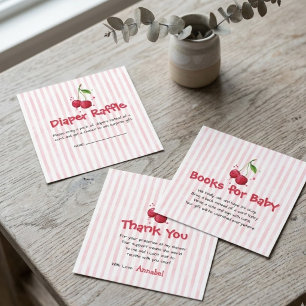 Pink Watercolor Cherry Diaper Raffle Baby Shower Enclosure Card