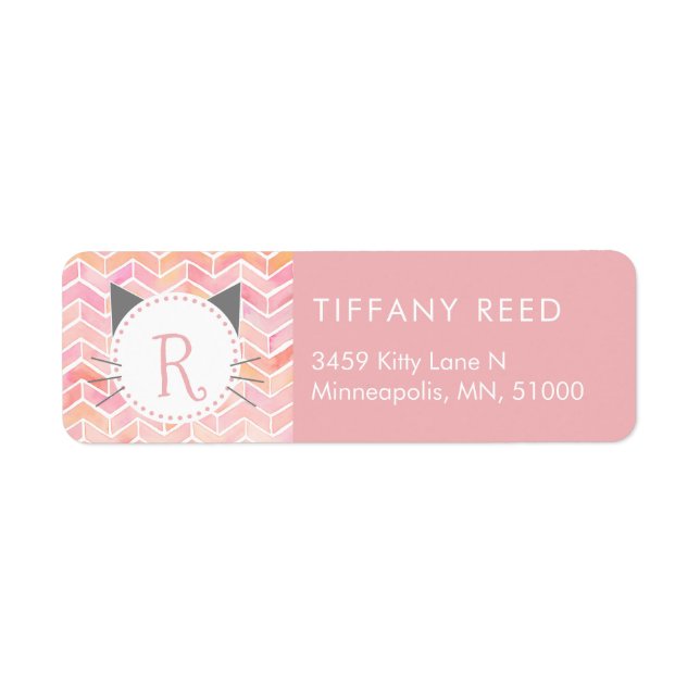 Pink Watercolor Chevron Pattern | Cat Monogram (Front)