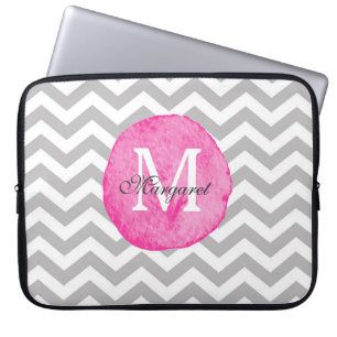 Pink Watercolor Chevron Personalize Laptop Case
