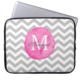 Pink Watercolor Chevron Personalize Laptop Case