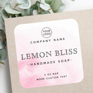 Pink watercolor chic square product labels