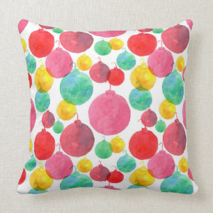 Pink Watercolor Christmas Ornaments Throw Pillow
