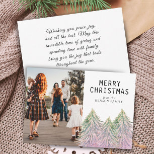 Pink Watercolor Christmas Tree Artistic Photo Hol Holiday Card