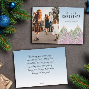 Pink Watercolor Christmas Tree Artistic Photo  Holiday Card